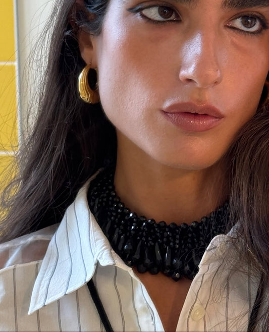 Vintage Faceted Black Glass Statement Choker Necklace