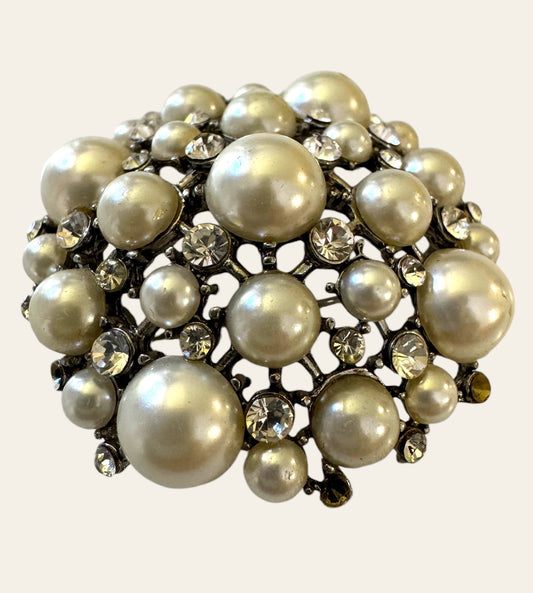 Faux Pearl Rhinestone Brooch