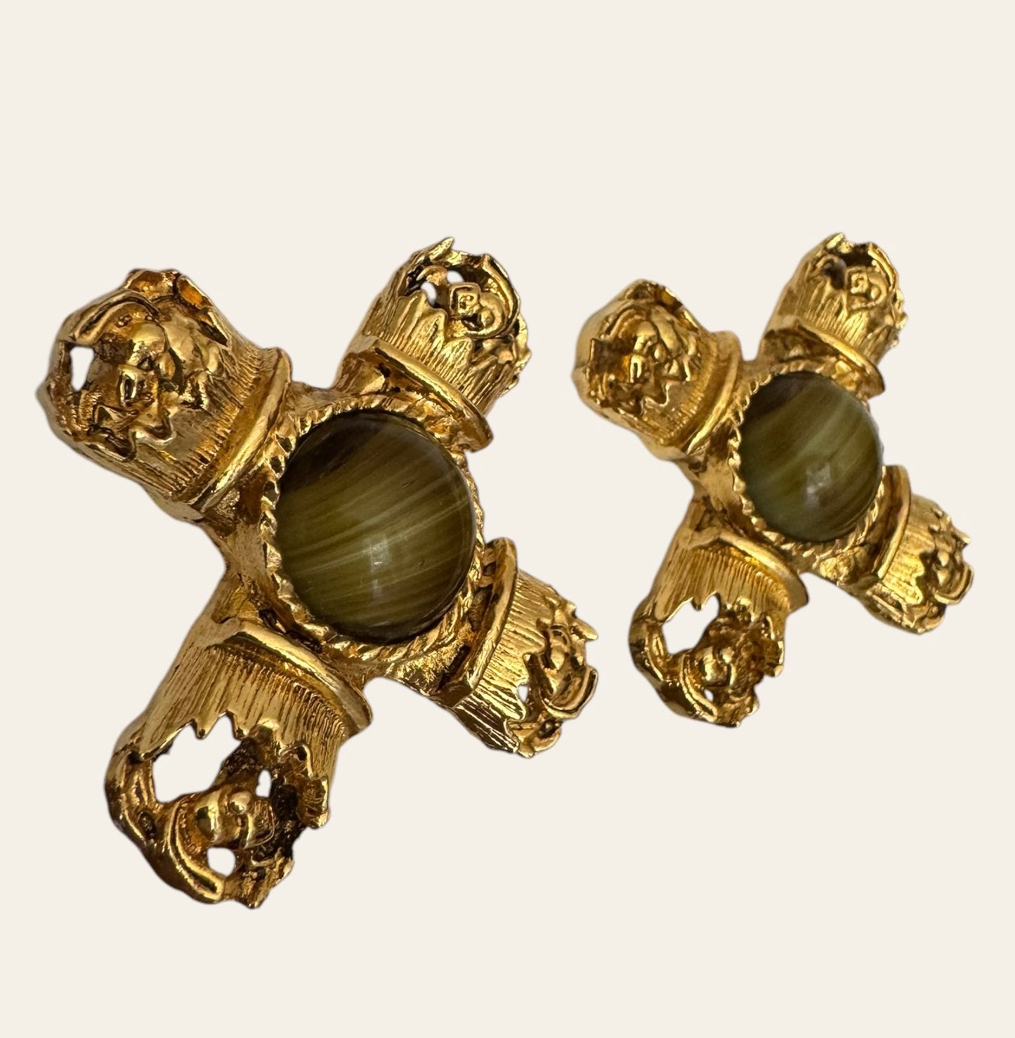 1980's Byzantine Revival Clip On Earrings
