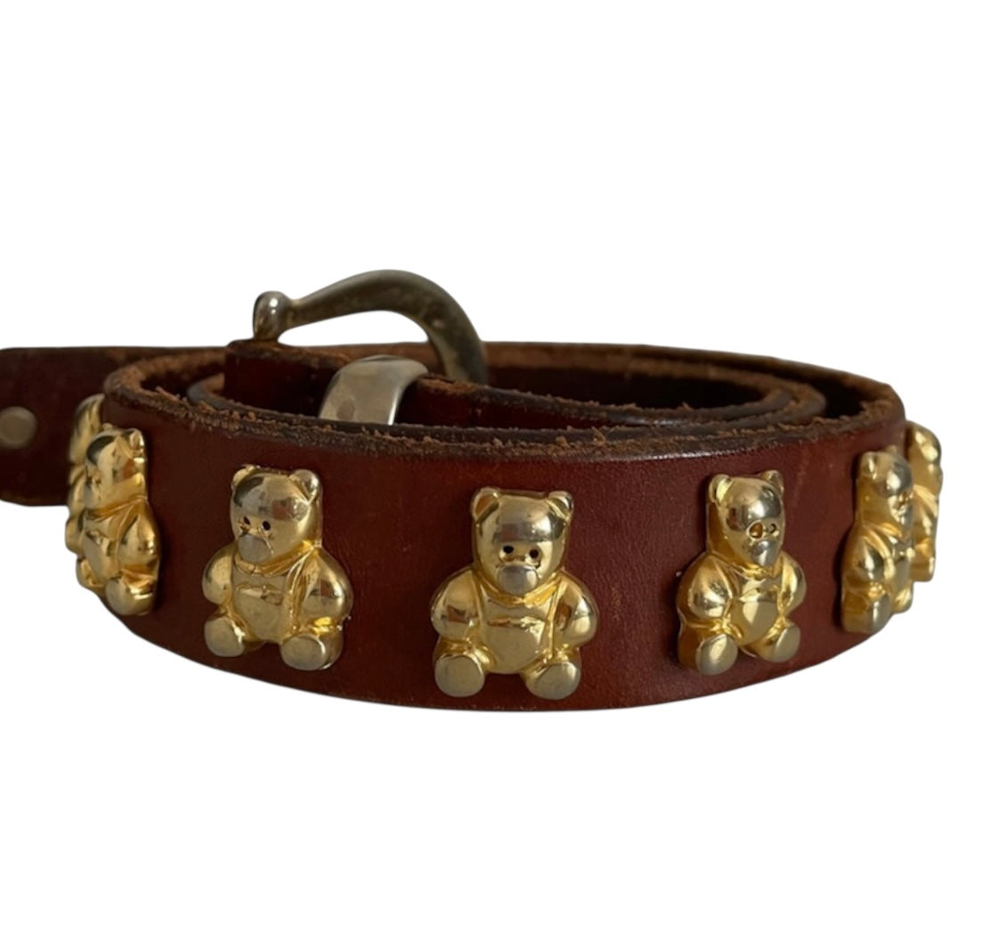 1980's brown leather & Gold Tone Bears Belt