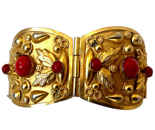 Decorative Rich Gold Bracelet with Red Beads