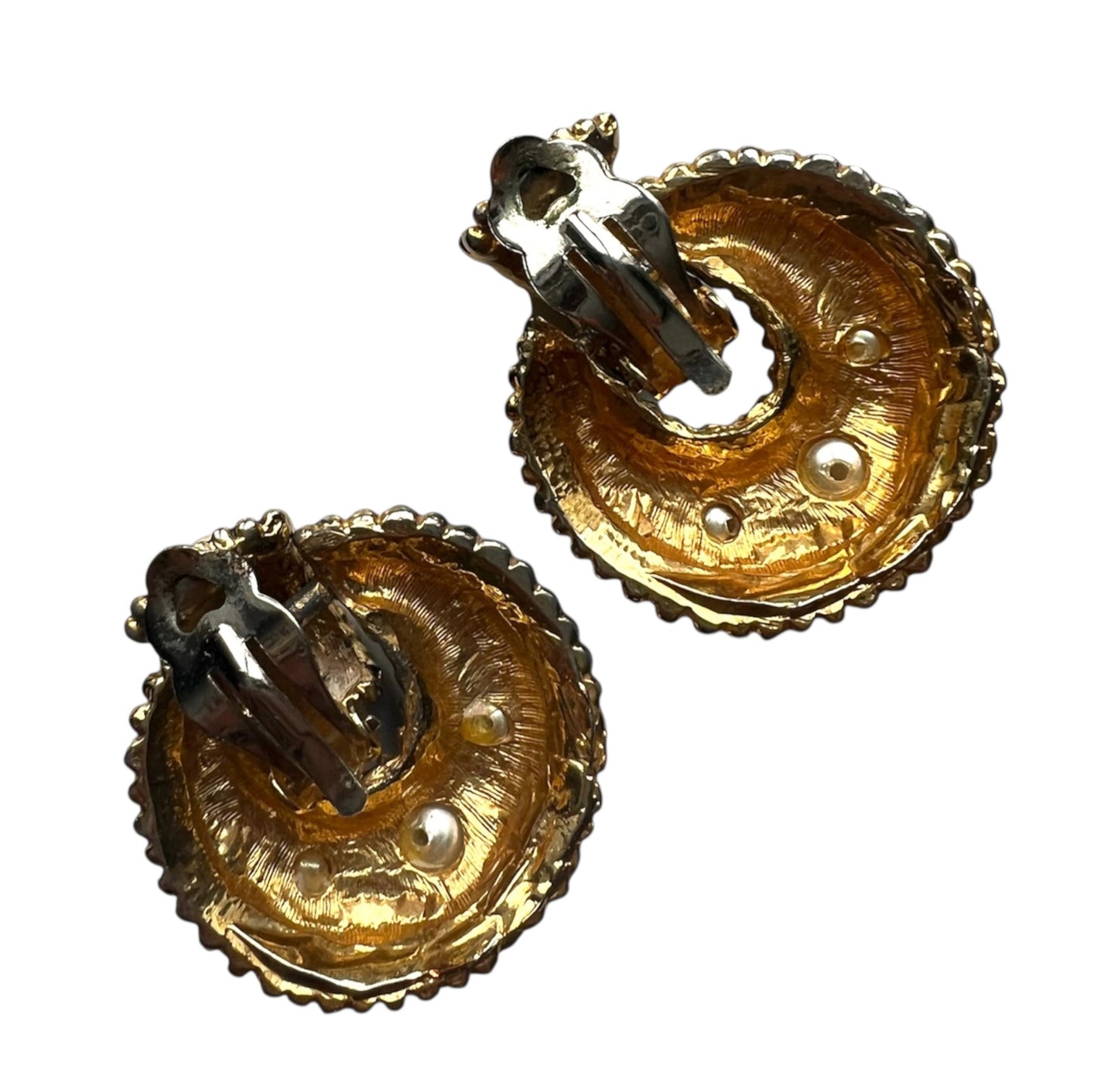 1990's Gold Tone Black Enamel Clip On Earrings