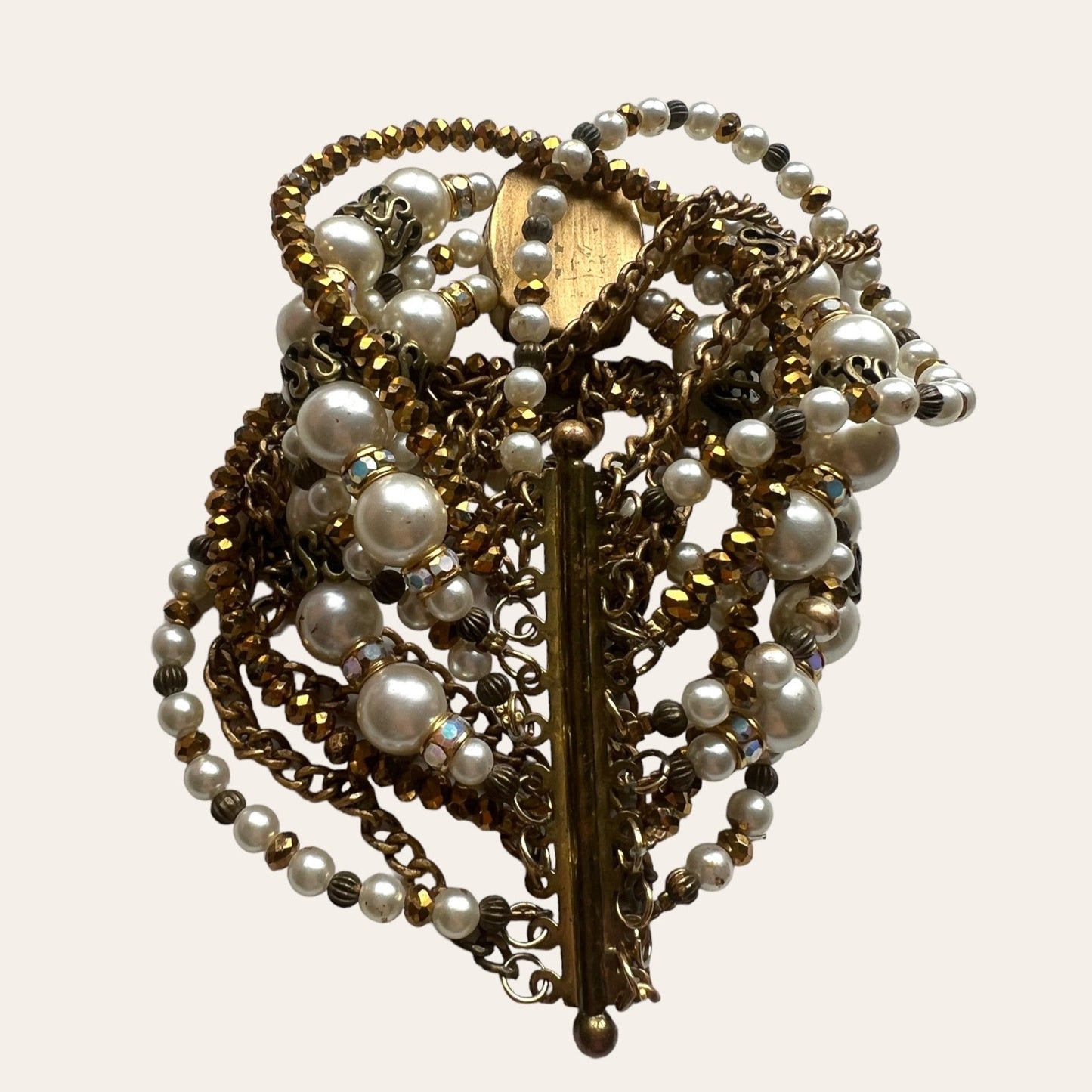 Gold Tone and Faux Pearls Multistrand Bracelet