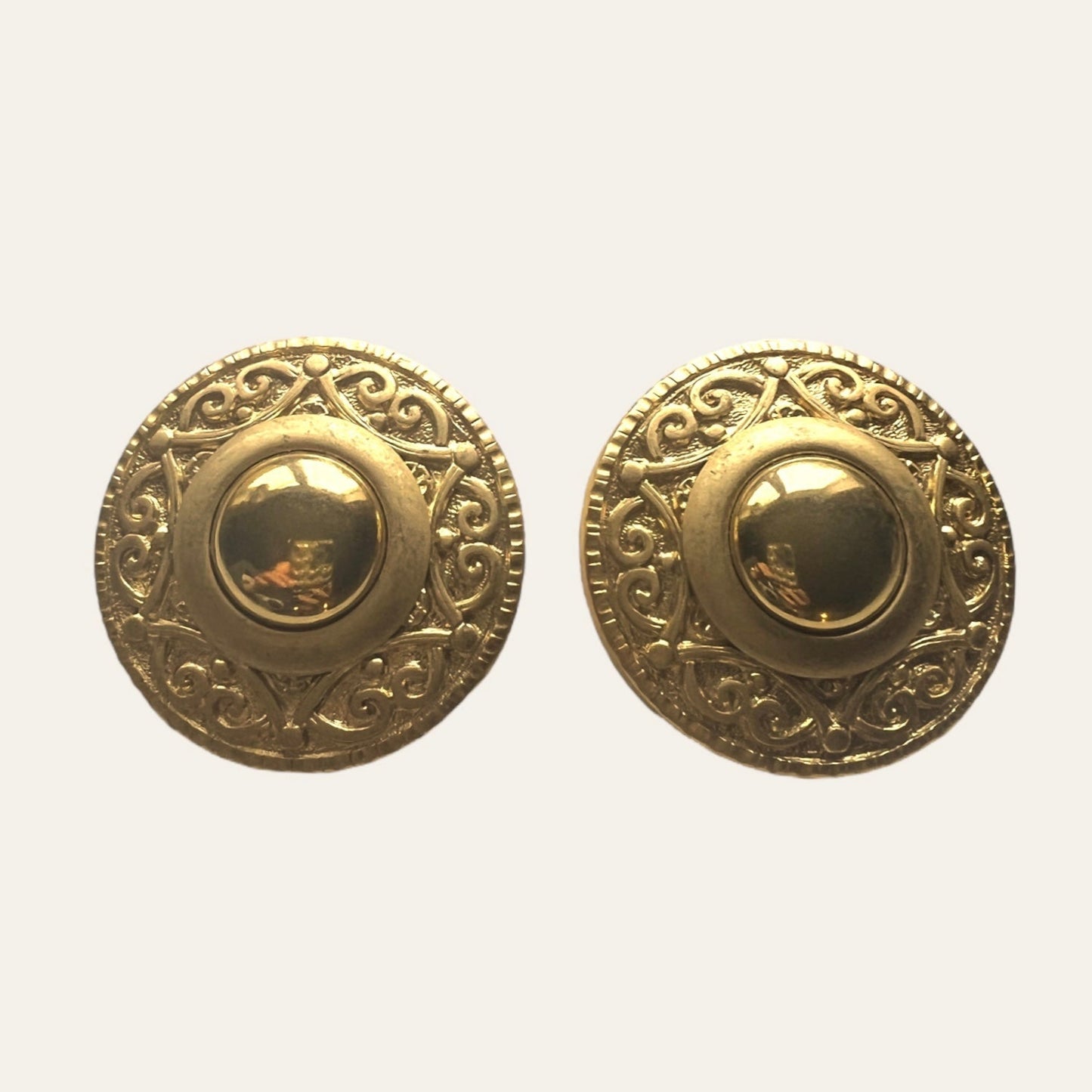 1980's Big Round Gold Tone Clip On Earrings