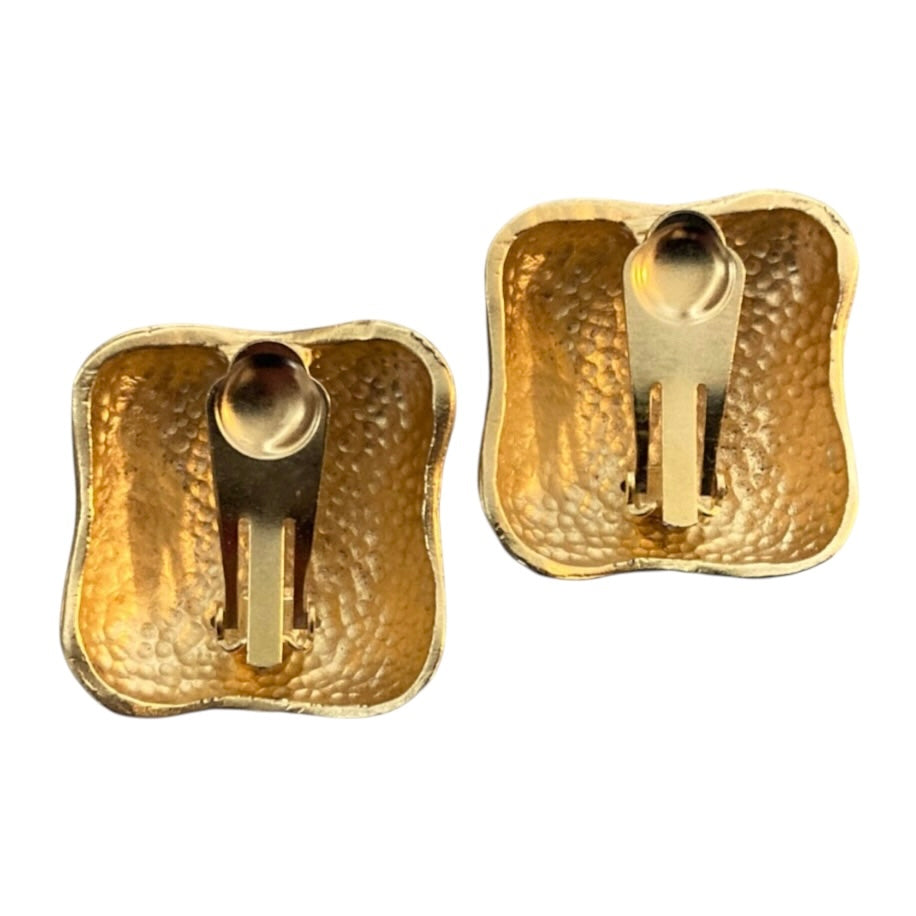 1990's Squared Domed Criss-Cross Clip On Earrings
