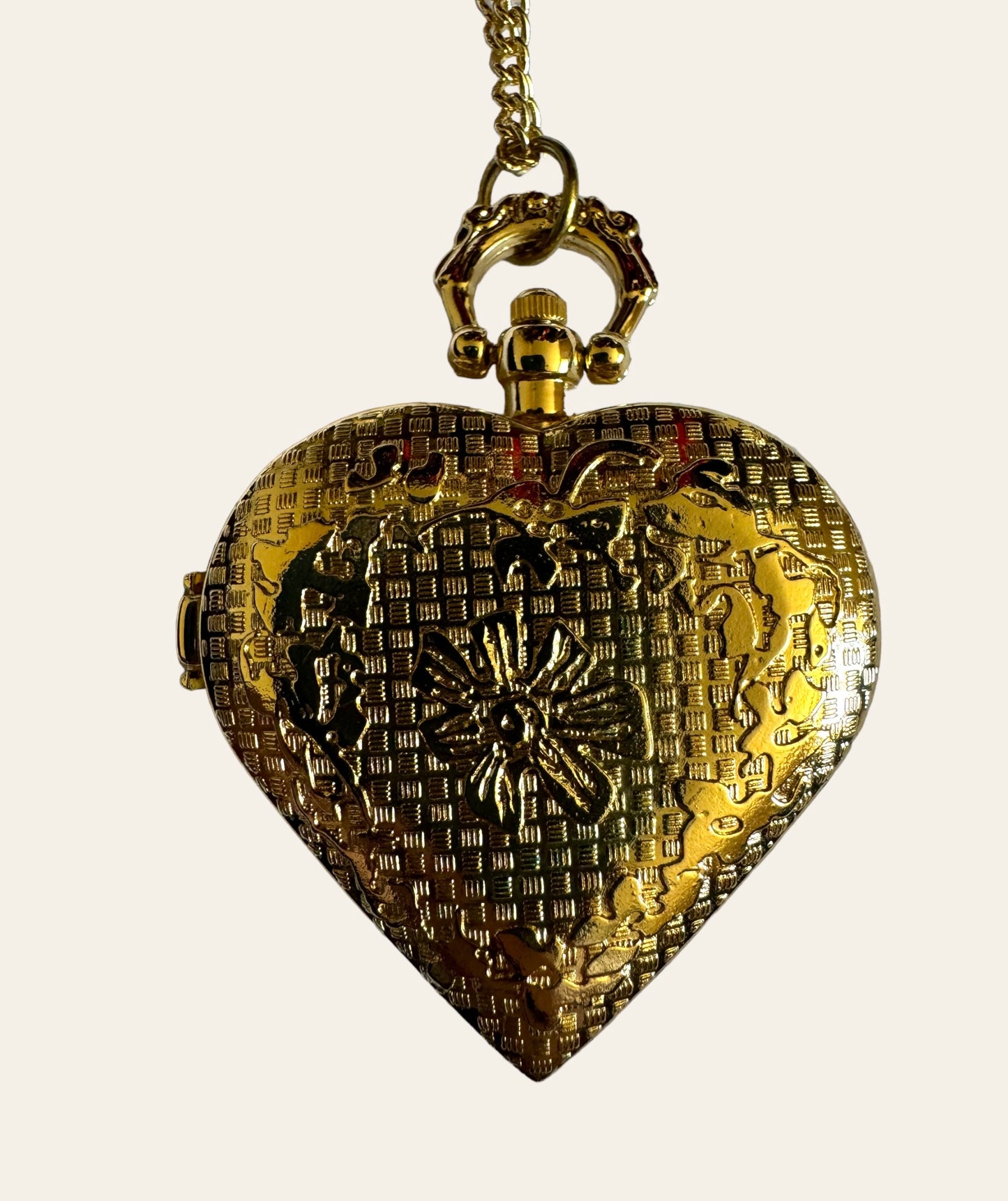 Gold Tone Vintage Heart Watch Pendant