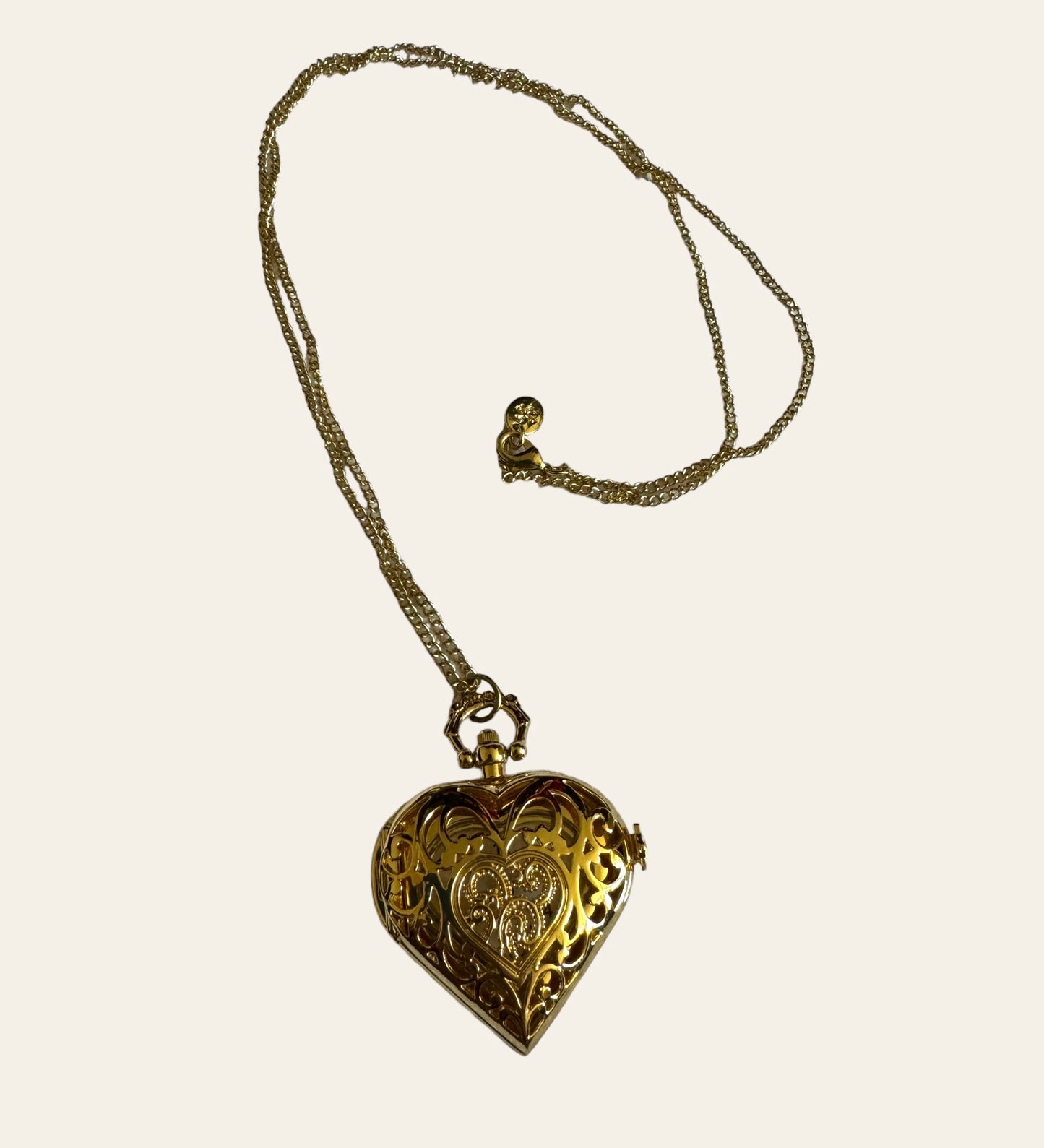 Gold Tone Vintage Heart Watch Pendant