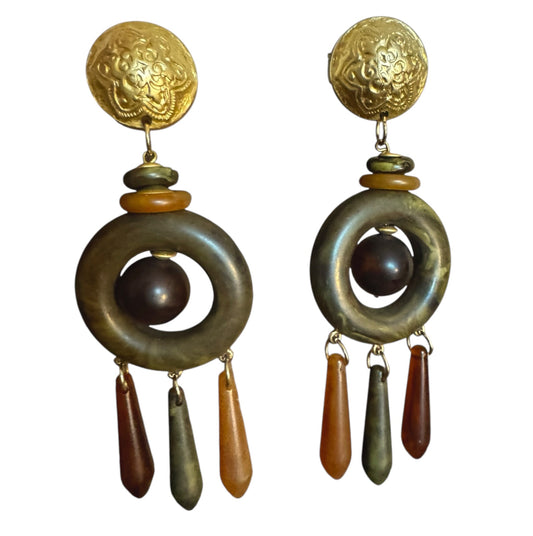 Made In Italy Massive Bakelite Drop Clip On Earrings