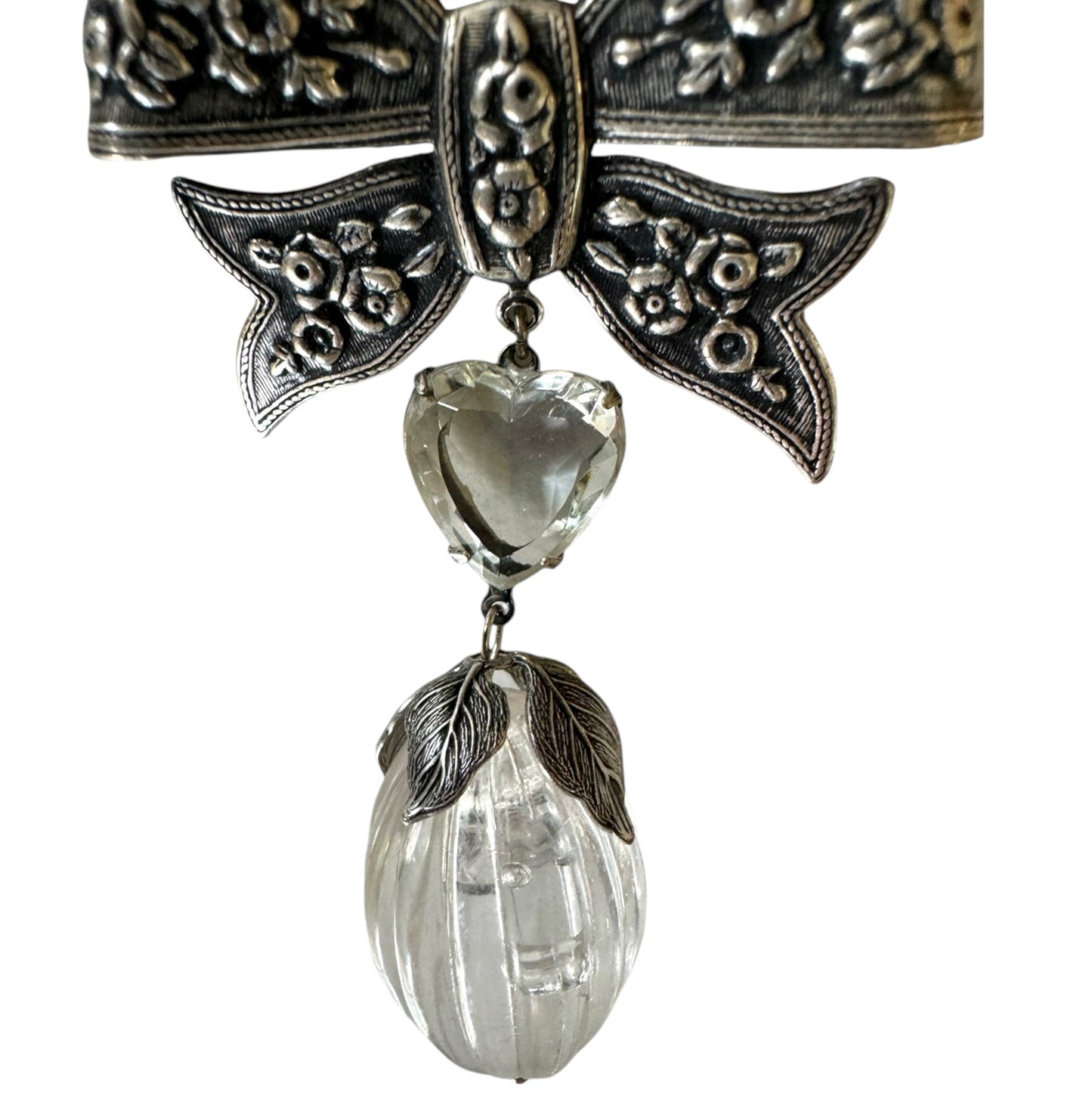 Silver Knots With Crystal Hearts Drop Earrings