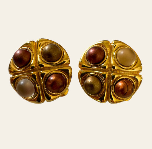 1980's Gold Tone Multitone Clip On Earrings