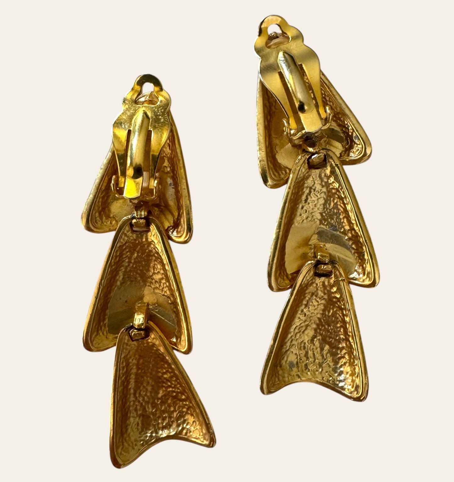 1980's Long Gold Tone Clip On Earrings