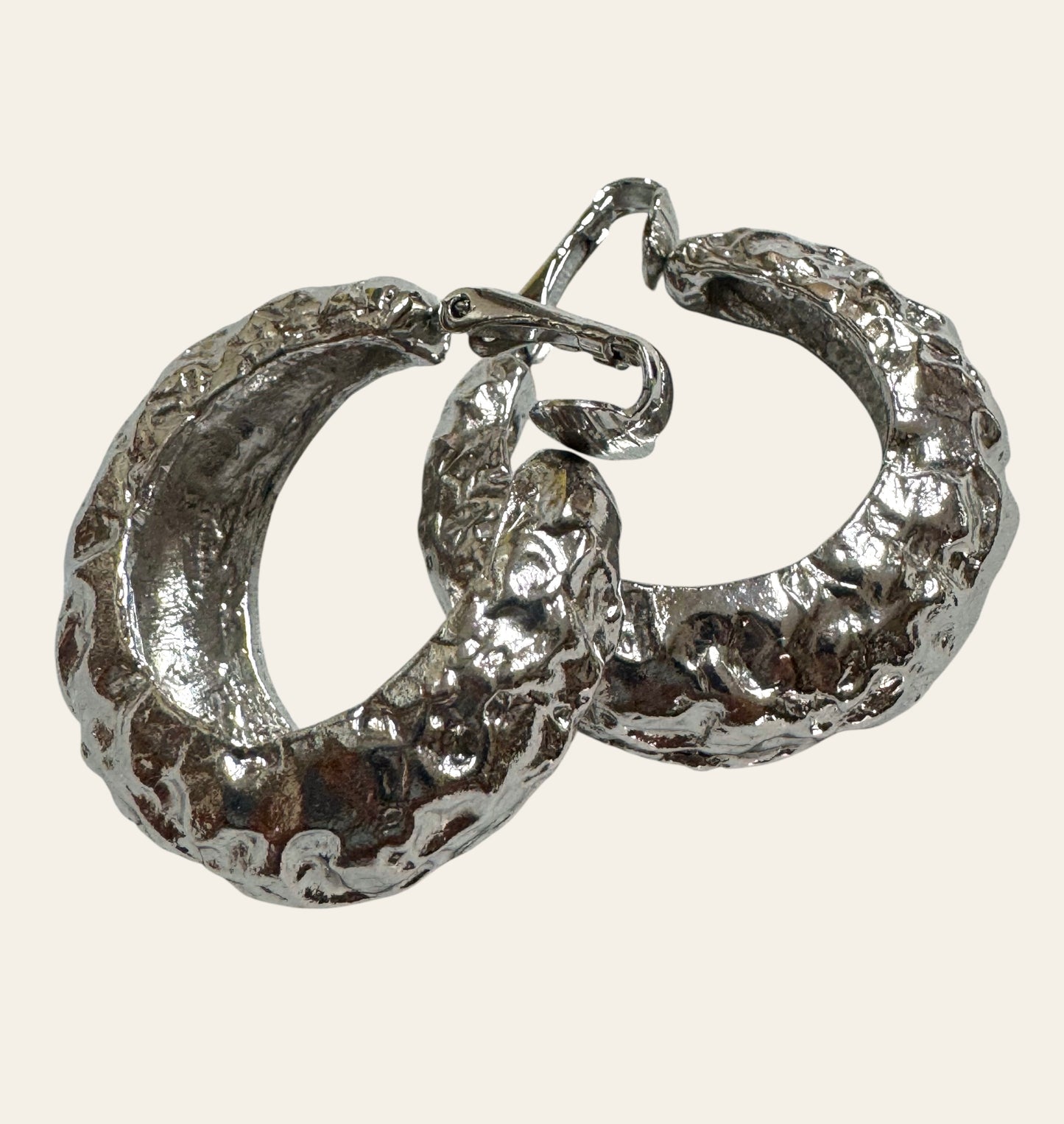 Vintage Chunky Silver Tone Clip On Earrings