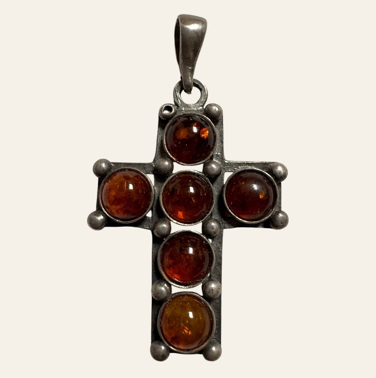 Sterling Silver & Baltic Amber Cross Pendant (Marked 925)