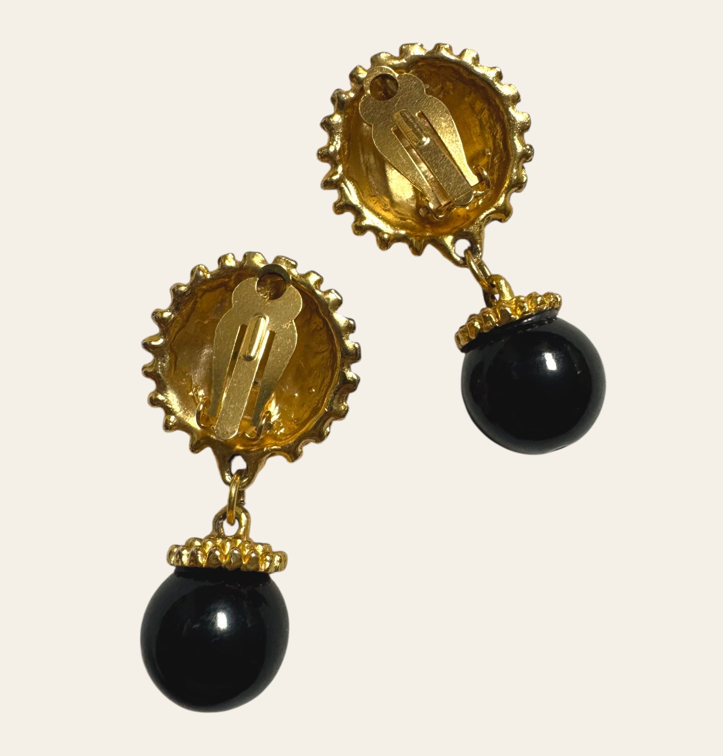 Vintage Textured Gold & Black Drop Earrings
