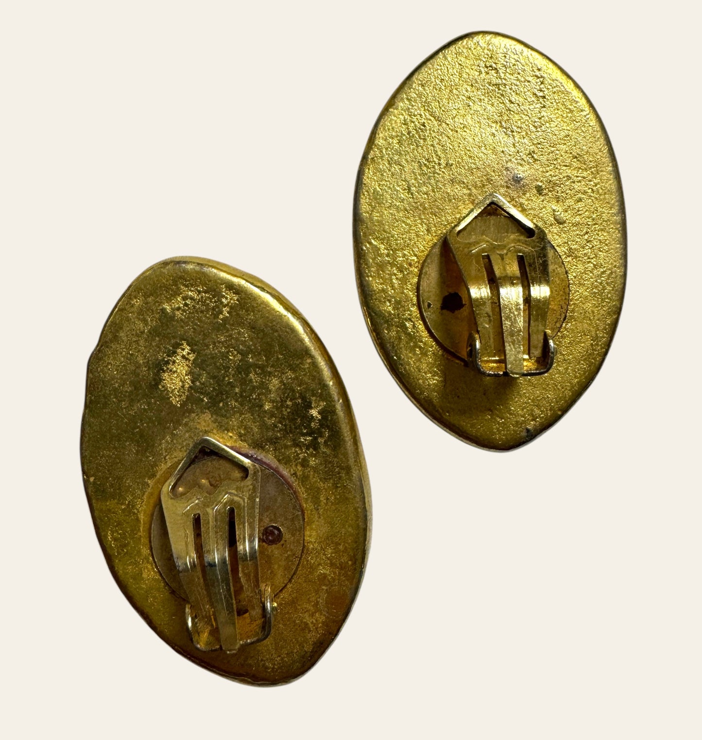 Vintage Large Gold Tone Oval Shaped Clip On Earrings