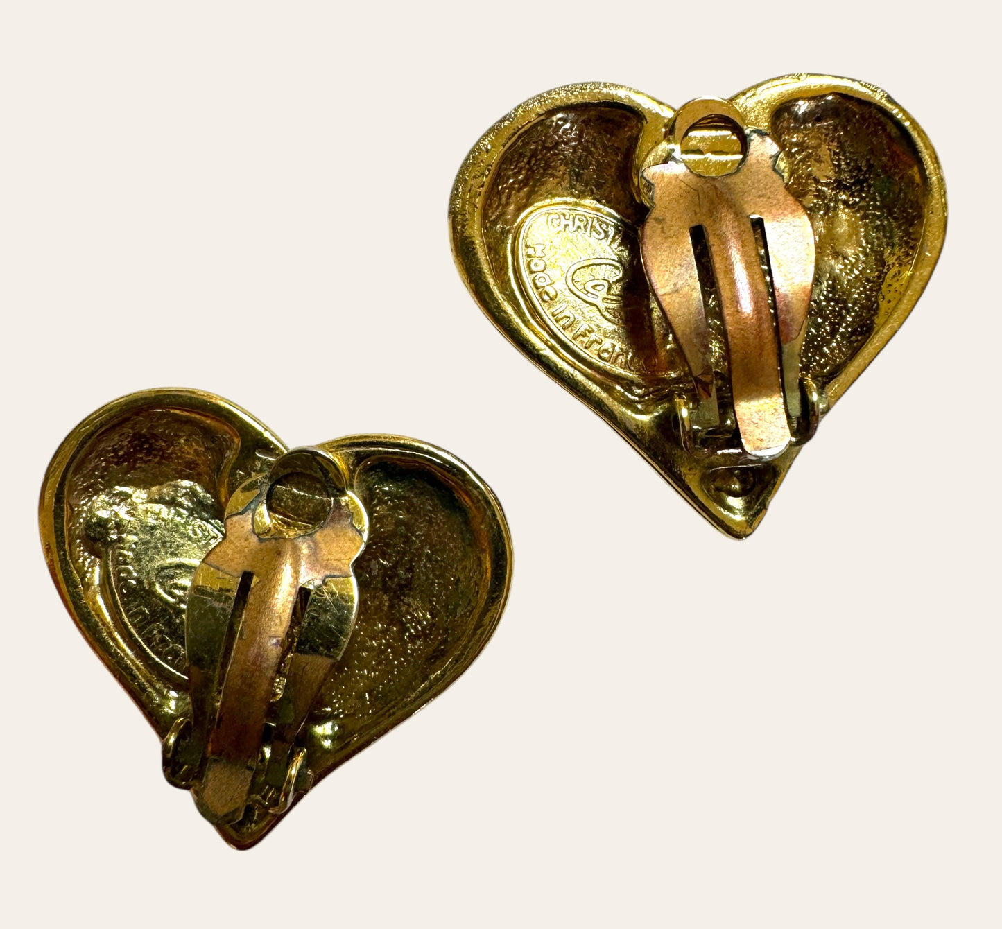 Vintage Black Enamel Heart Clip-On Earrings with Pearl Accent