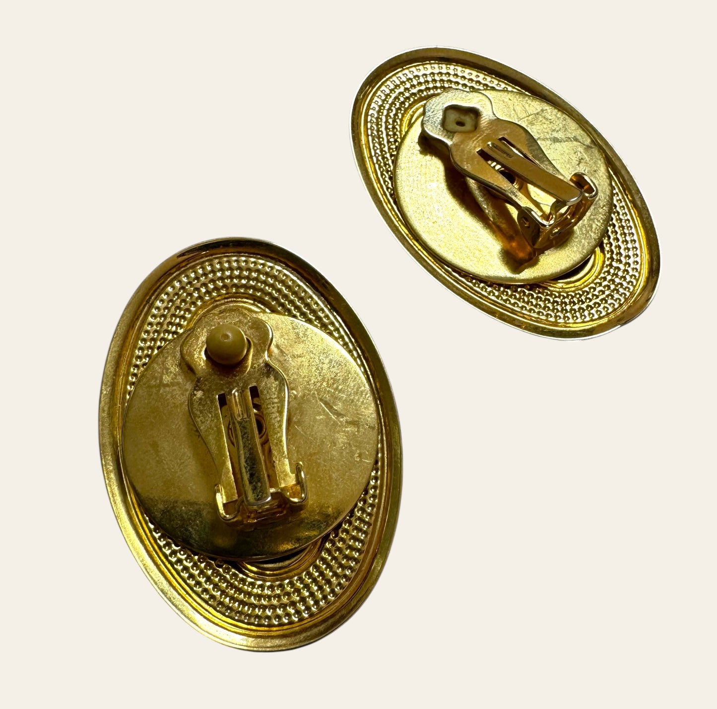XL 1980s Oval Clip On Earrings with Baroque Pearl Cabochons