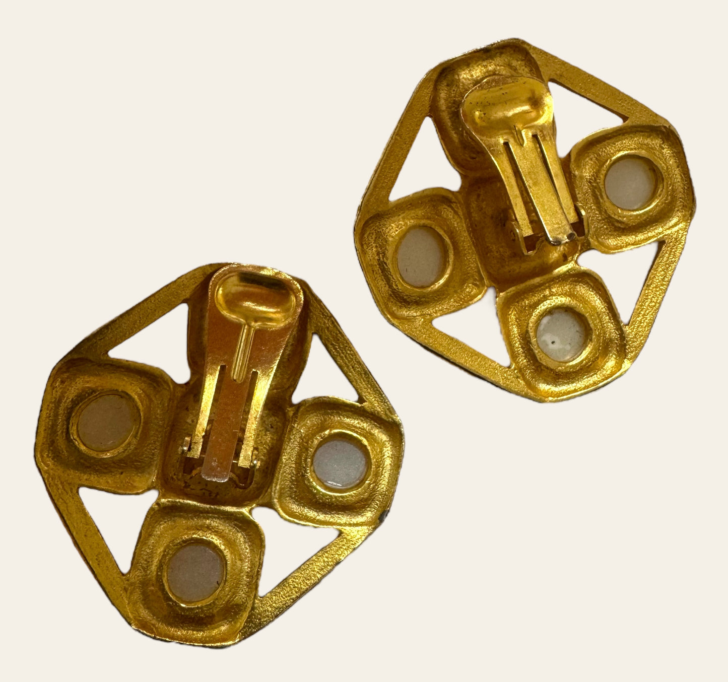 1980s Architectural Pearl Cross Clip On Earrings