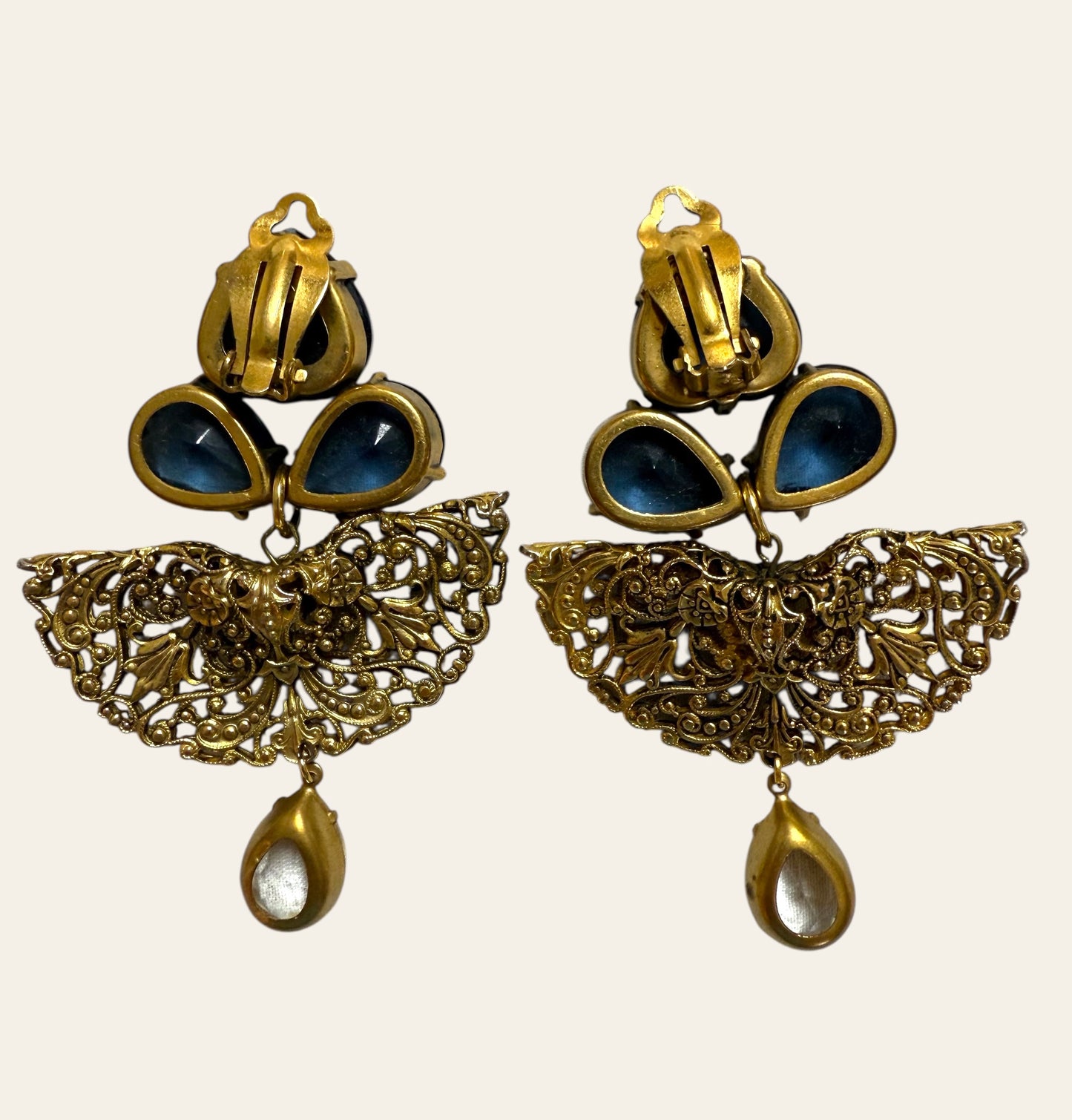 Large Zoe Coste Filigree Drop Clip On Earrings