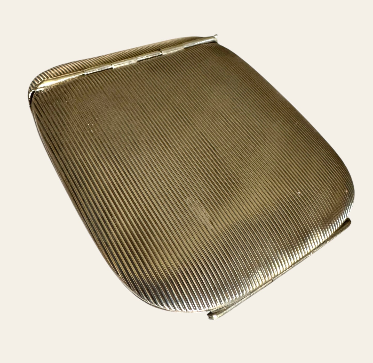 Mid-Century Gilded Silver Vanity Box with Amethyst Cabochon Clasp