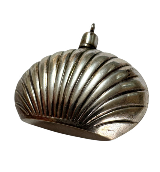 19th-Century Continental Silver Shell Perfume Flask