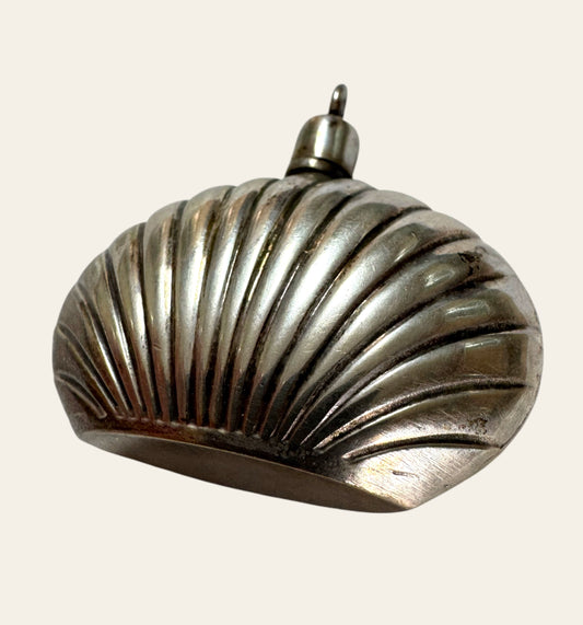 19th-Century Continental Silver Shell Perfume Flask