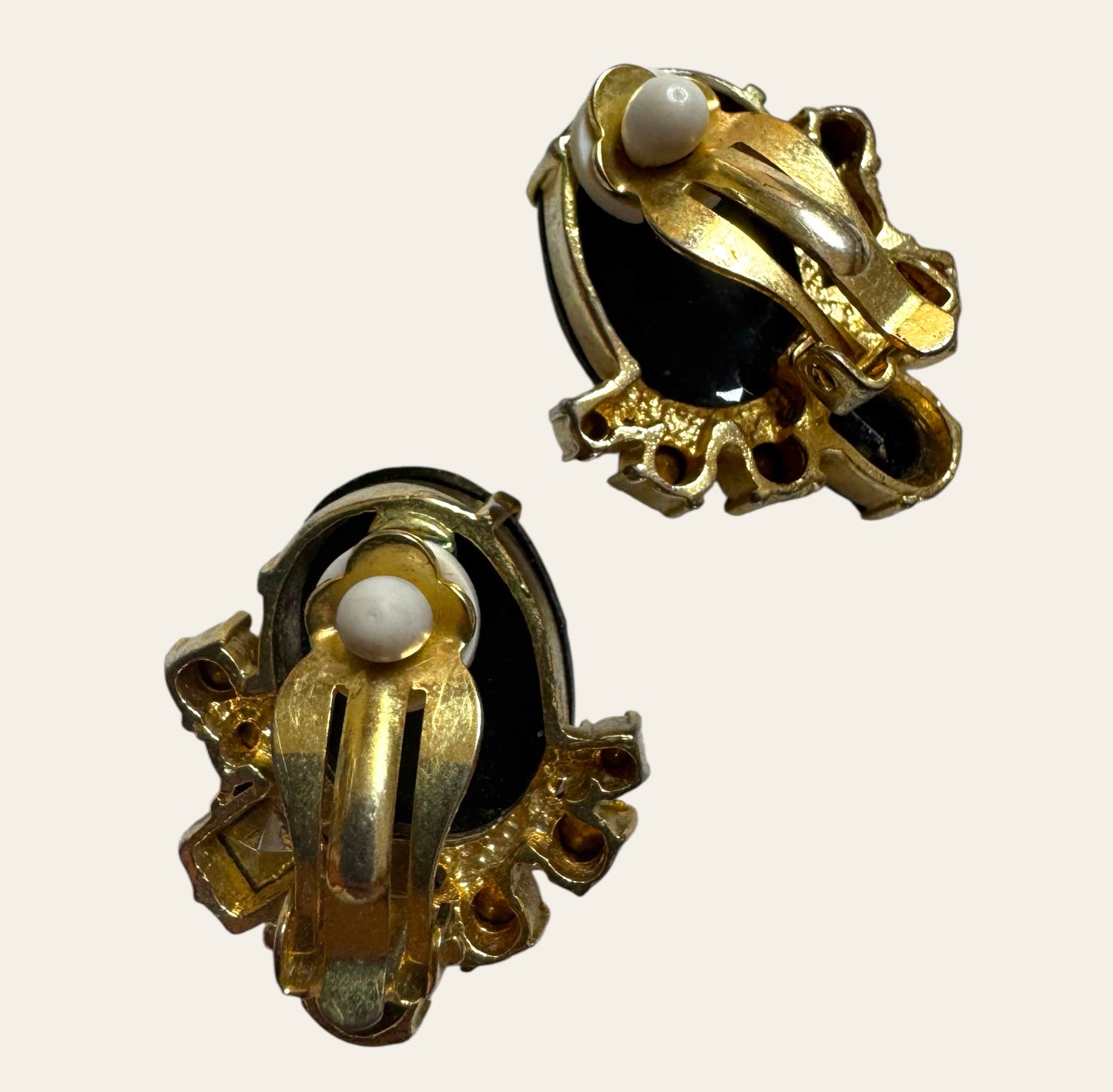 1960s Vintage Jet Black Rhinestone Cluster Clip On Earrings