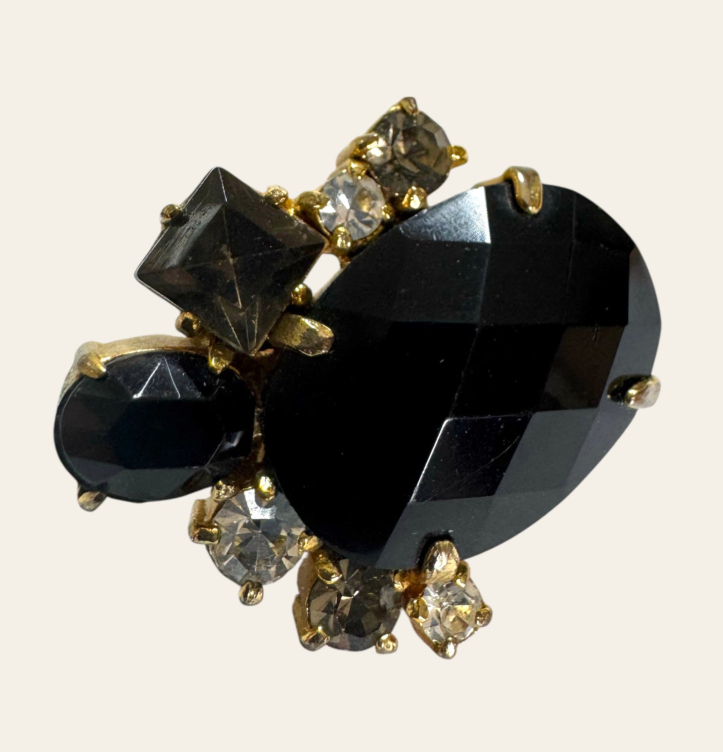 1960s Vintage Jet Black Rhinestone Cluster Clip On Earrings