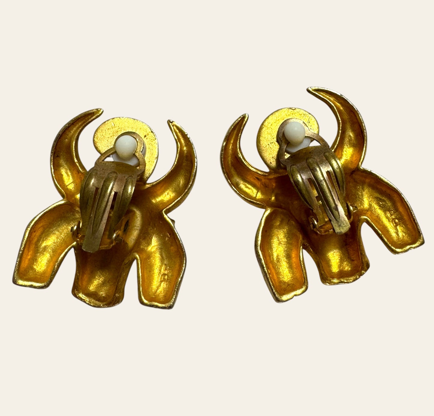 1980s Rare Vintage Ram Head Statement Clip On Earrings