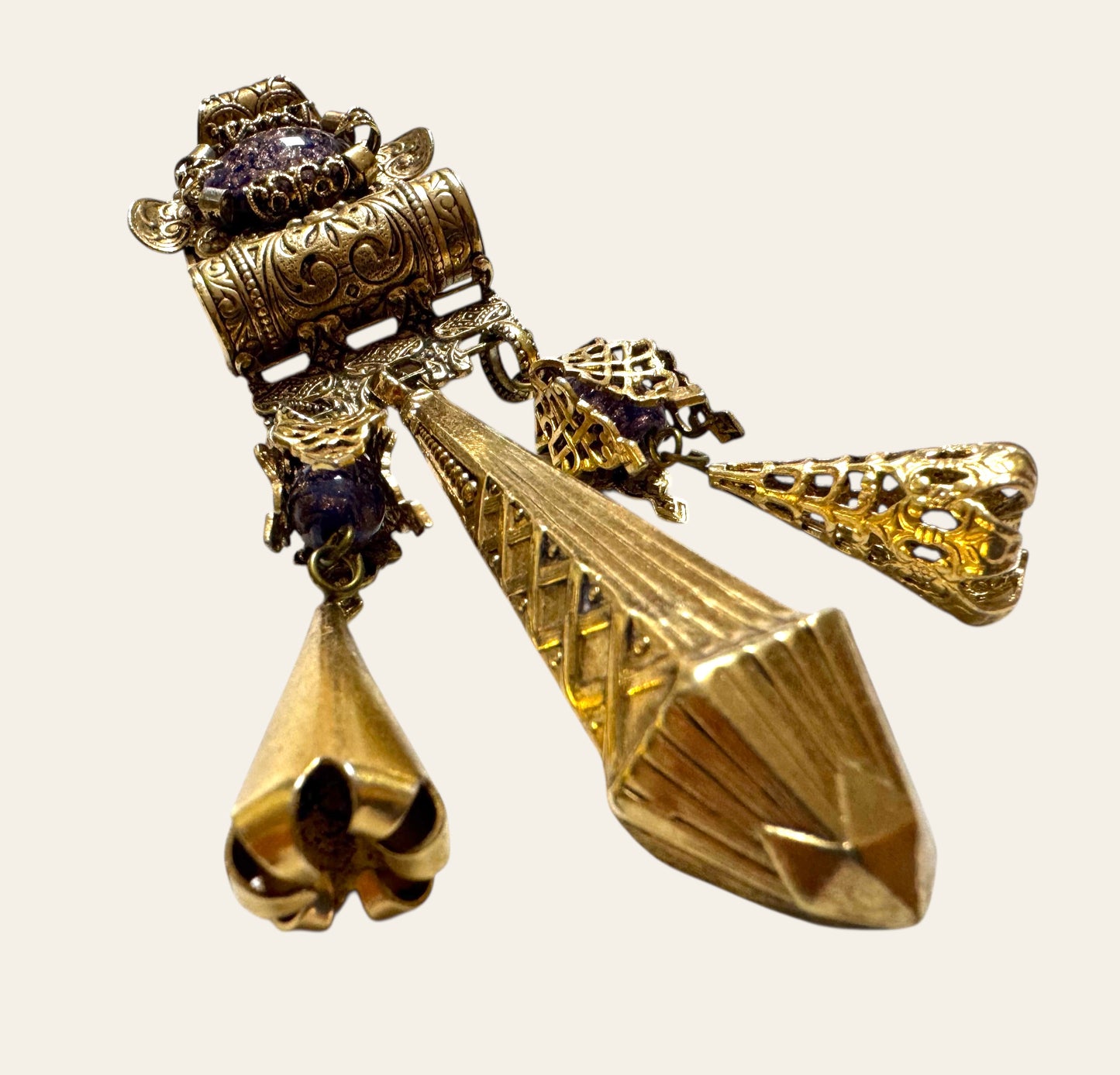 1990's Massive Zoe Coste Clip On Baroque Dangle Earrings