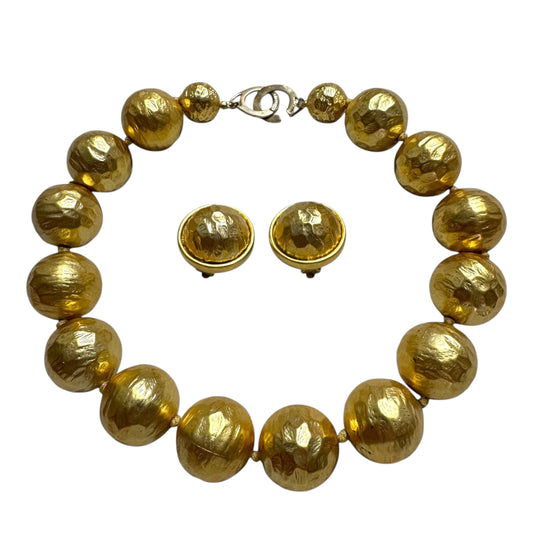 Les Bernard Hammered Gold Tone Necklace And Earrings Set