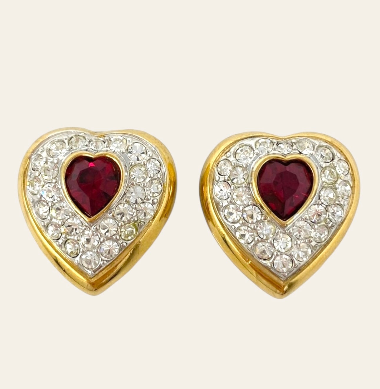 1980s Crystal Heart Earrings