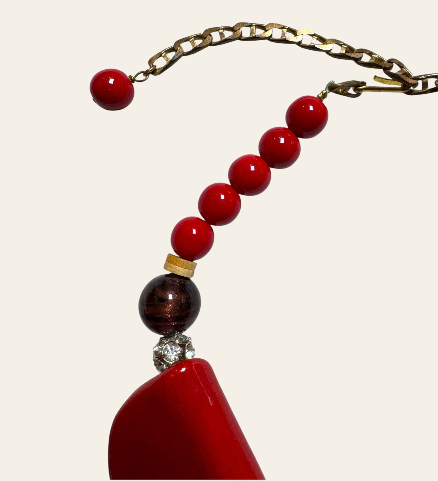 1980's Massive Avant-Garde Red and Wood Statement Necklace