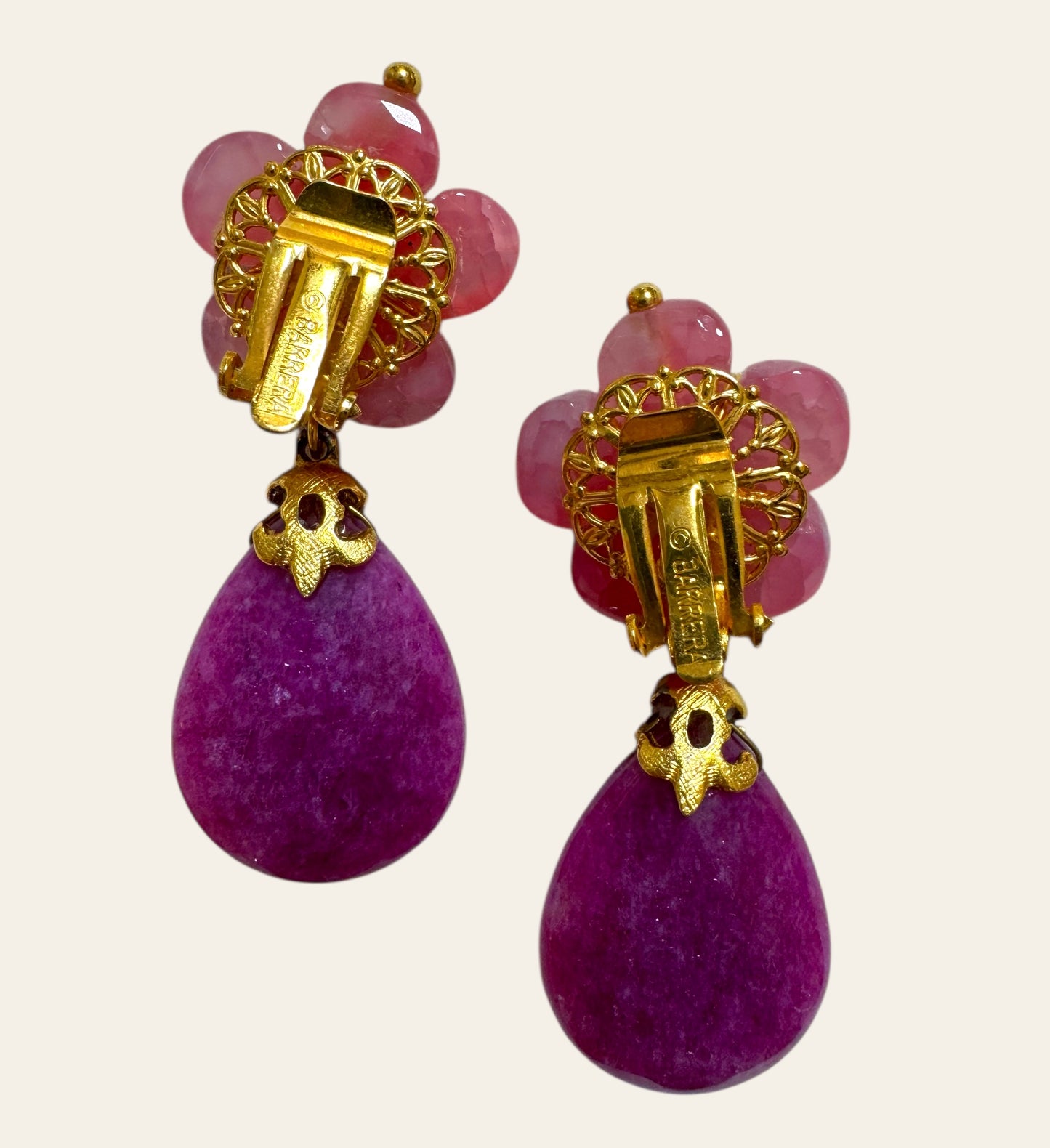 1980s Pink Teardrop Floral Clip On Earrings
