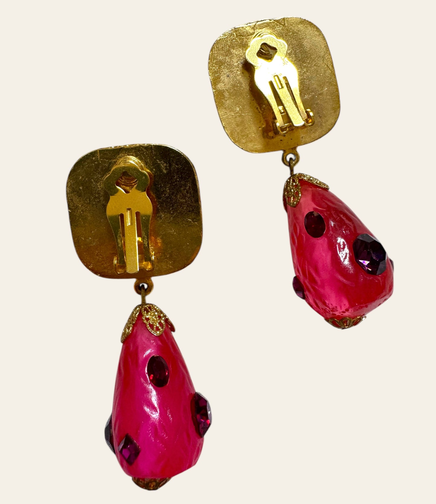1980s Couture “Fuchsia” Statement Clip On Earrings
