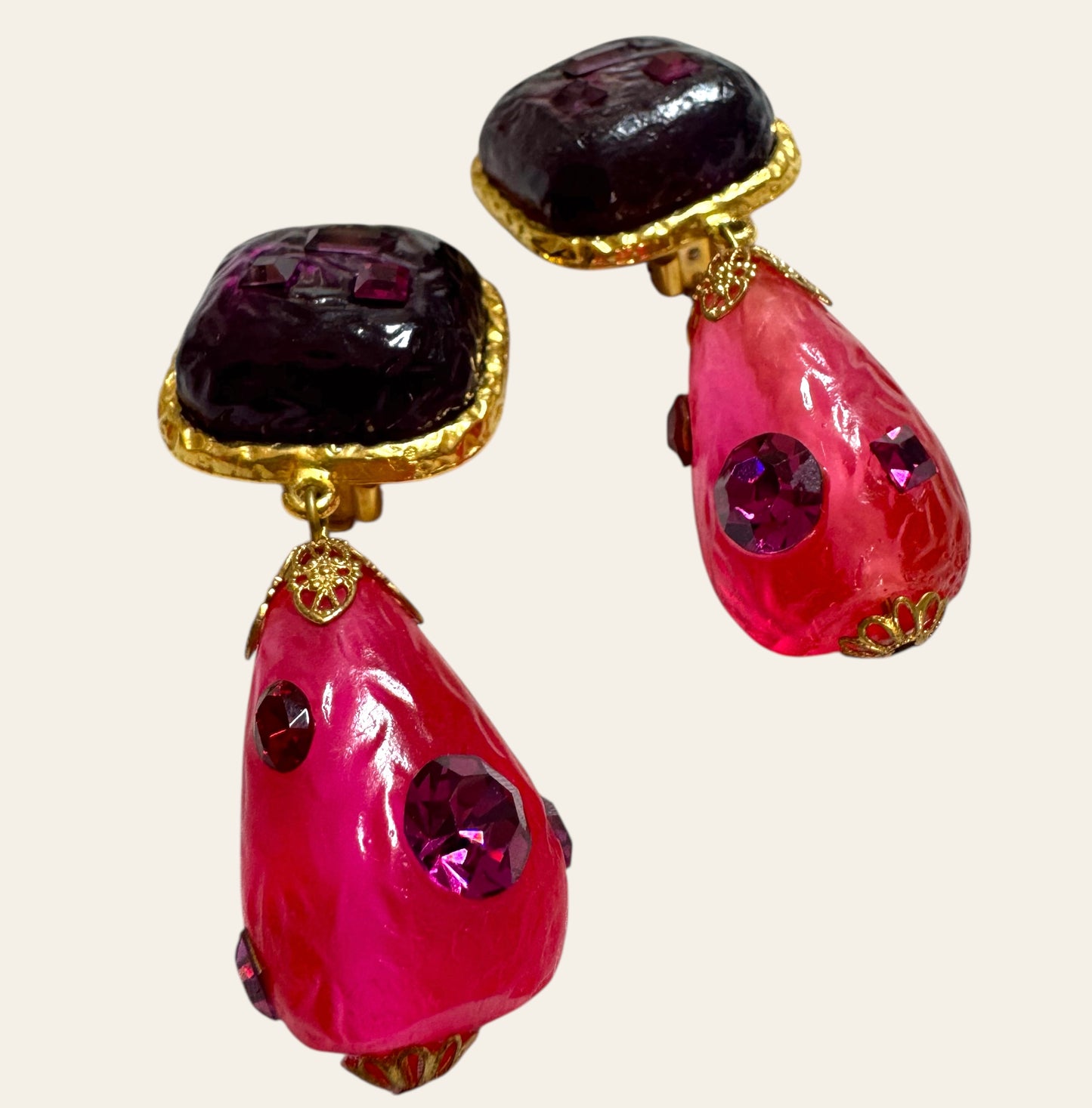 1980s Couture “Fuchsia” Statement Clip On Earrings