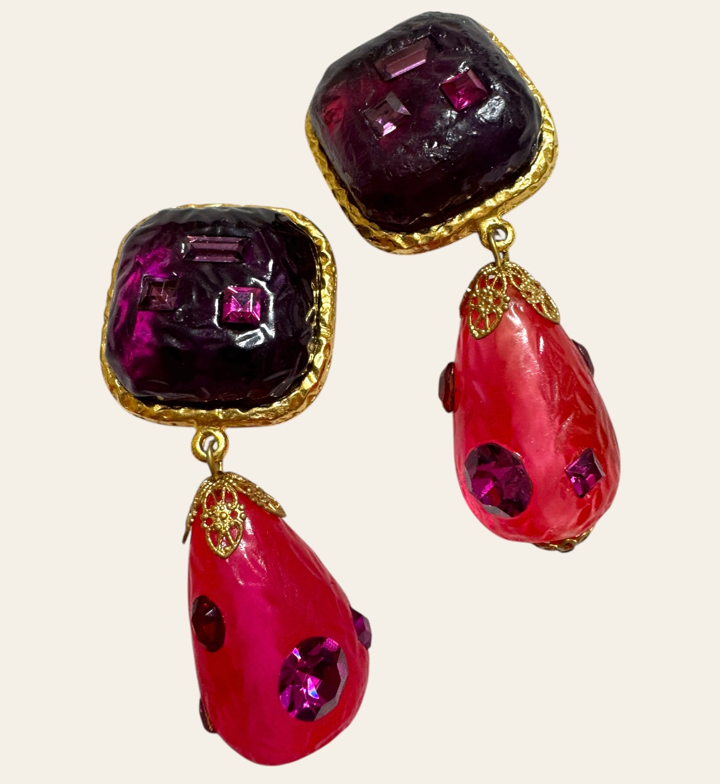 1980s Couture “Fuchsia” Statement Clip On Earrings