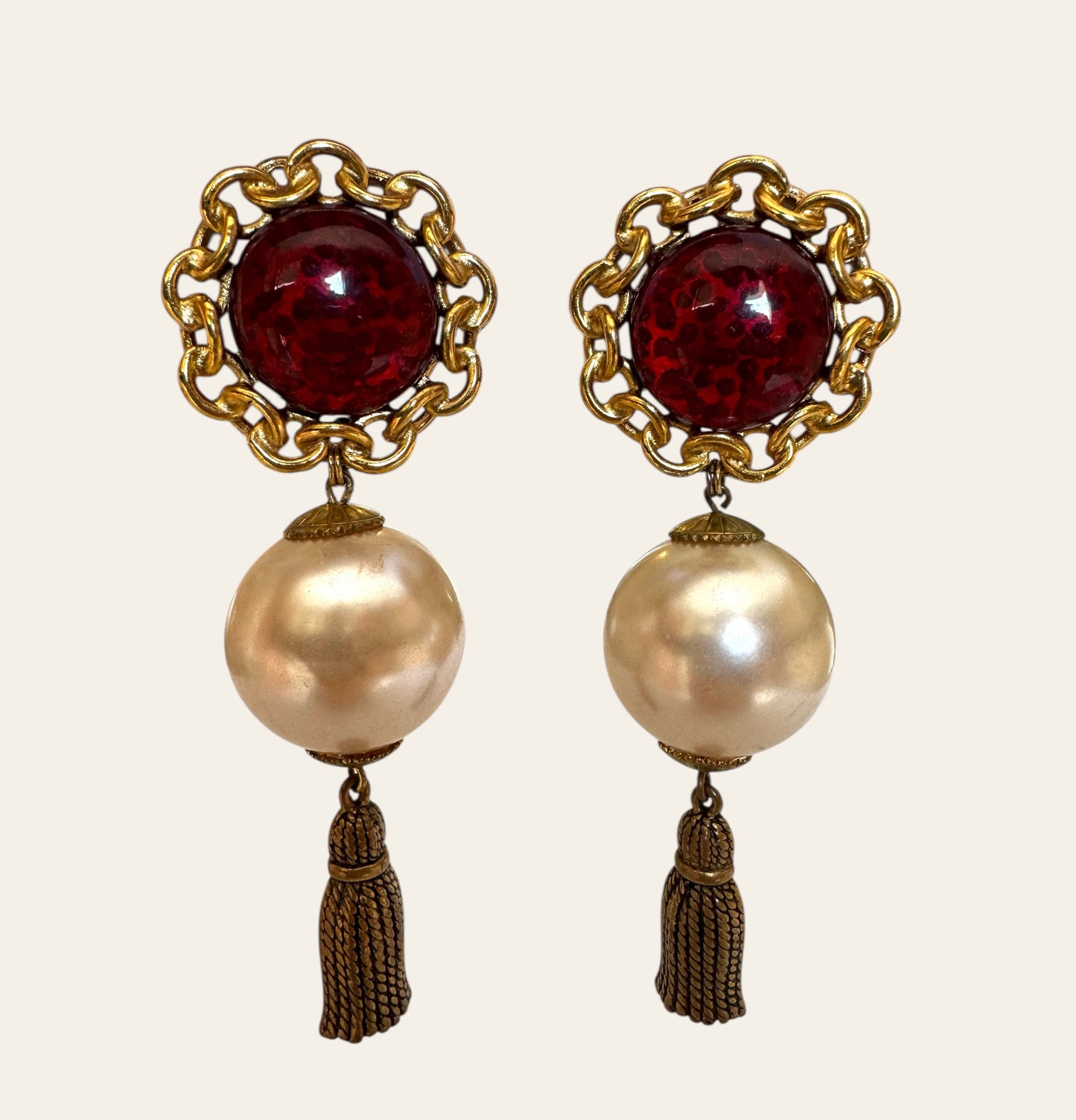 Massive Faux Pearl Tassel Clip On Earrings