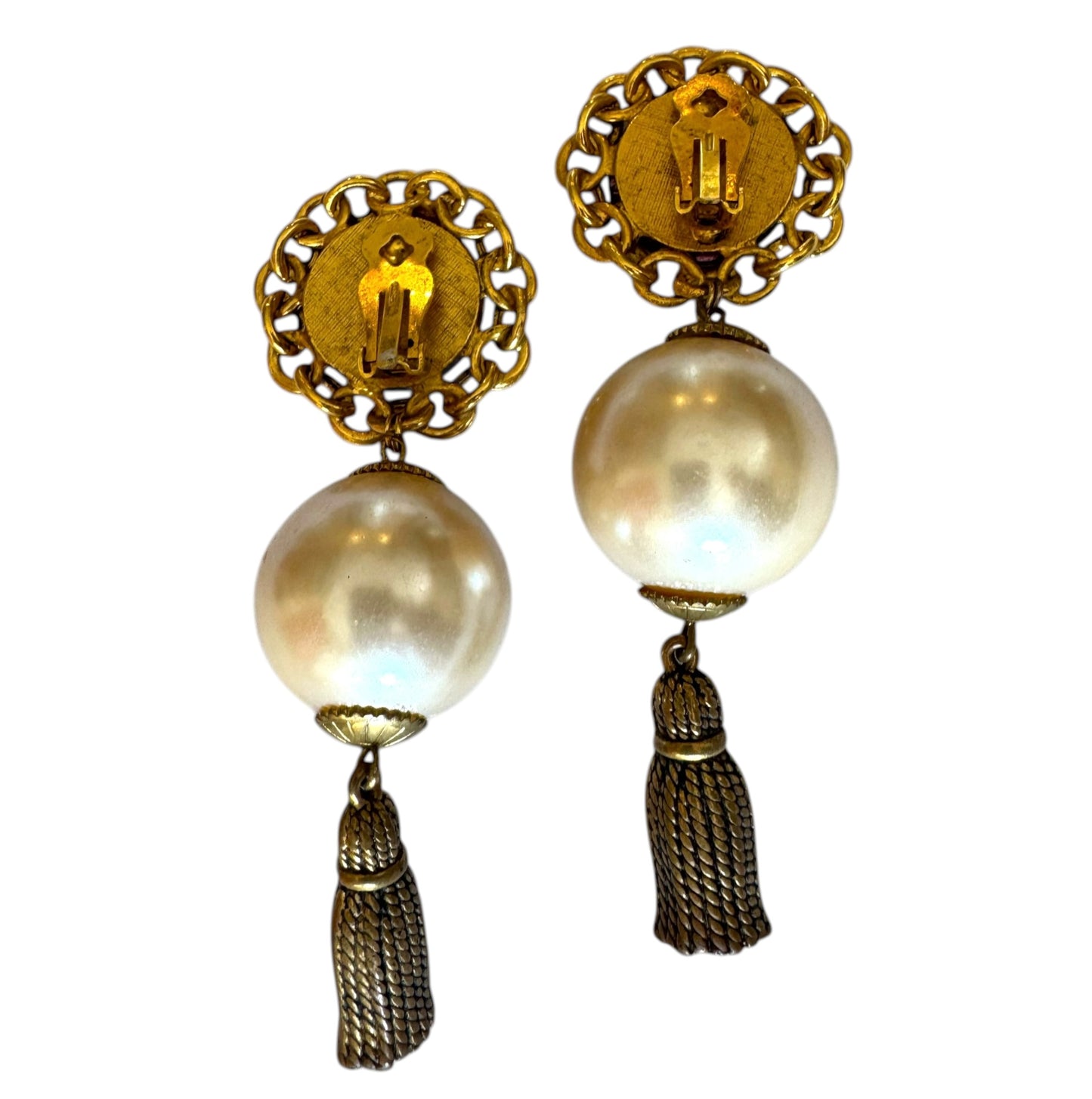 Massive Faux Pearl Tassel Clip On Earrings