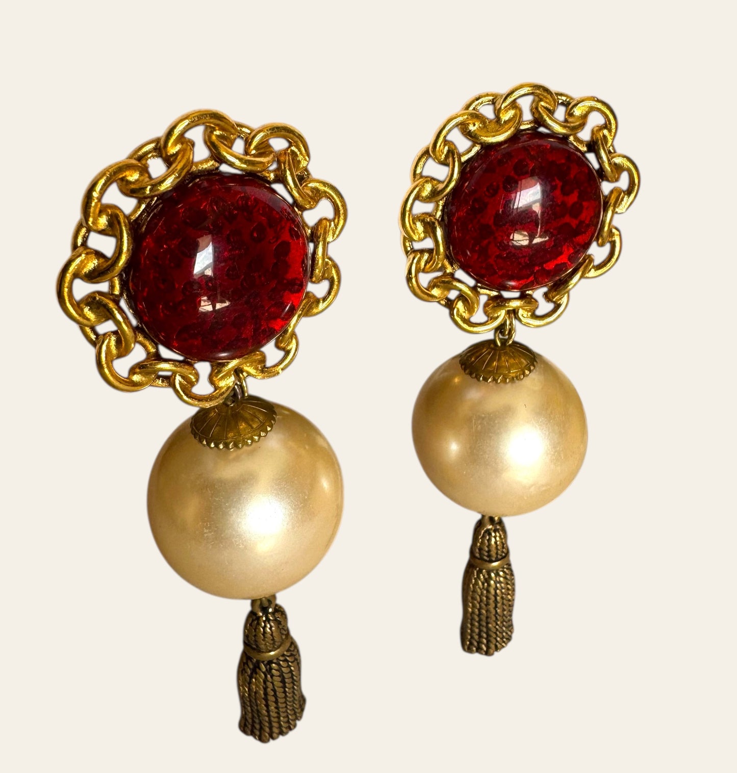 Massive Faux Pearl Tassel Clip On Earrings