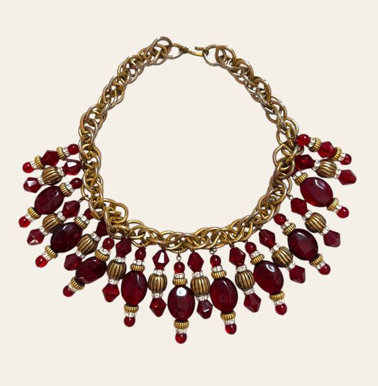 Red Glass Fringe Statement Necklace