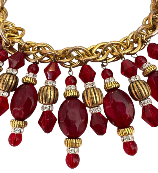 Red Glass Fringe Statement Necklace