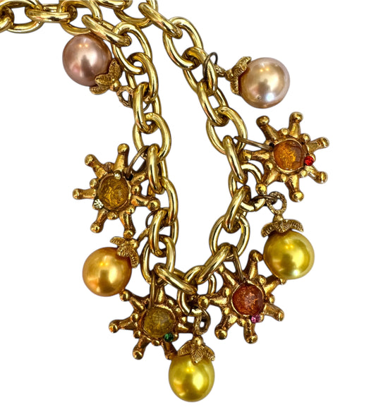 1980s Jacky de G. Solar Charm Statement Necklace