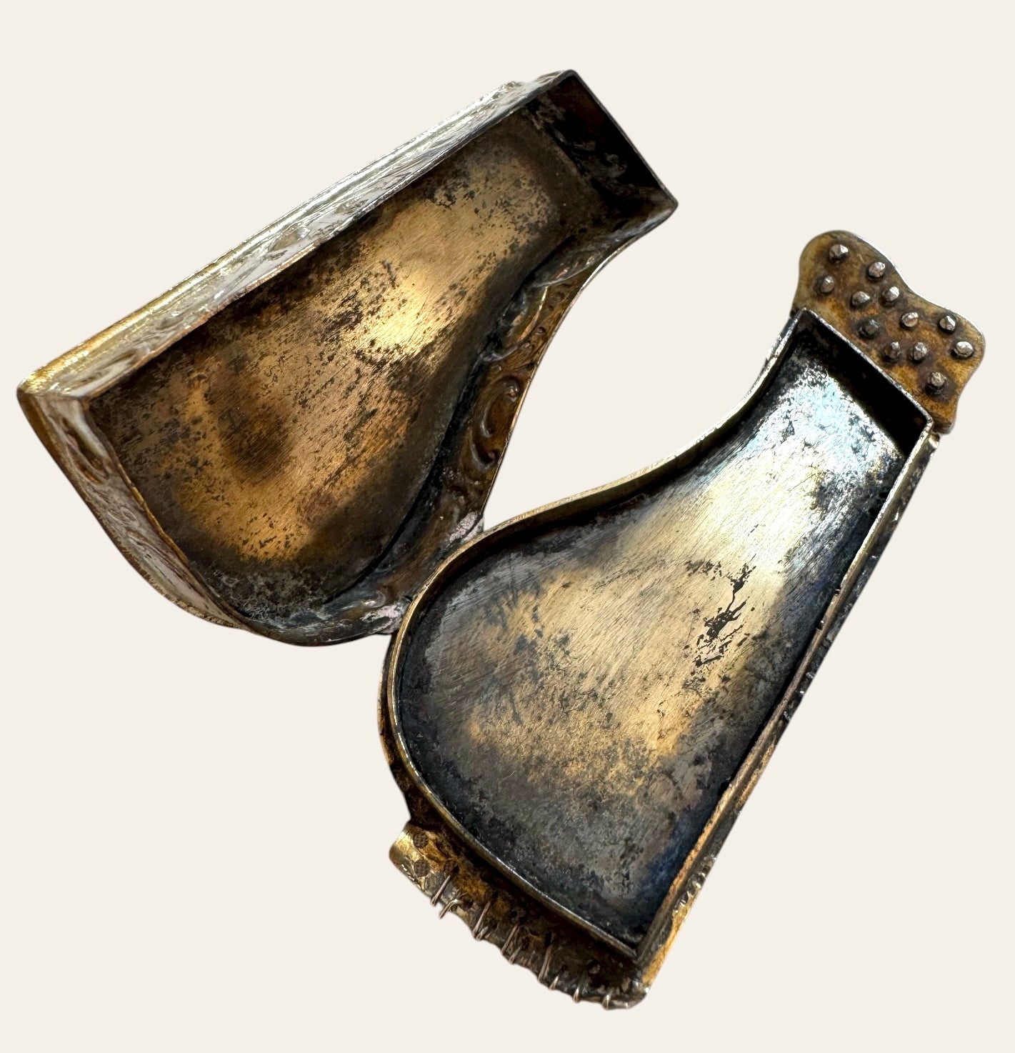 Antique Silver Harp Trinket Box with Abalone Inlay