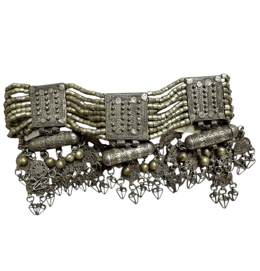 1930s Massive Antique Yemeni Tribal Silver Choker Necklace
