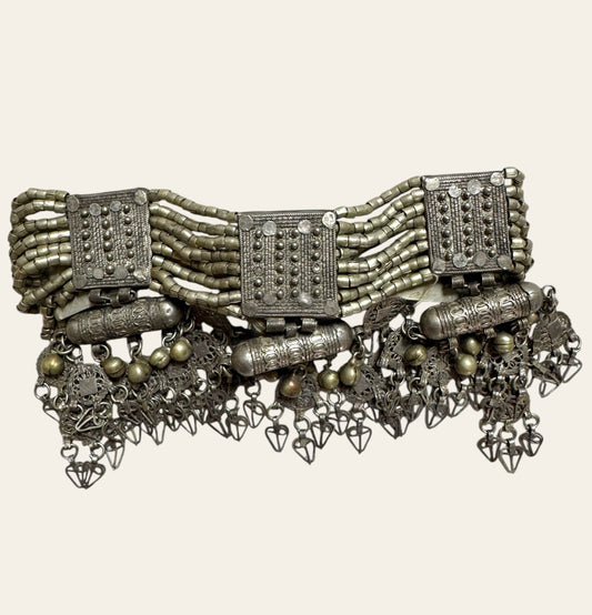 1930s Massive Antique Yemeni Tribal Silver Choker Necklace