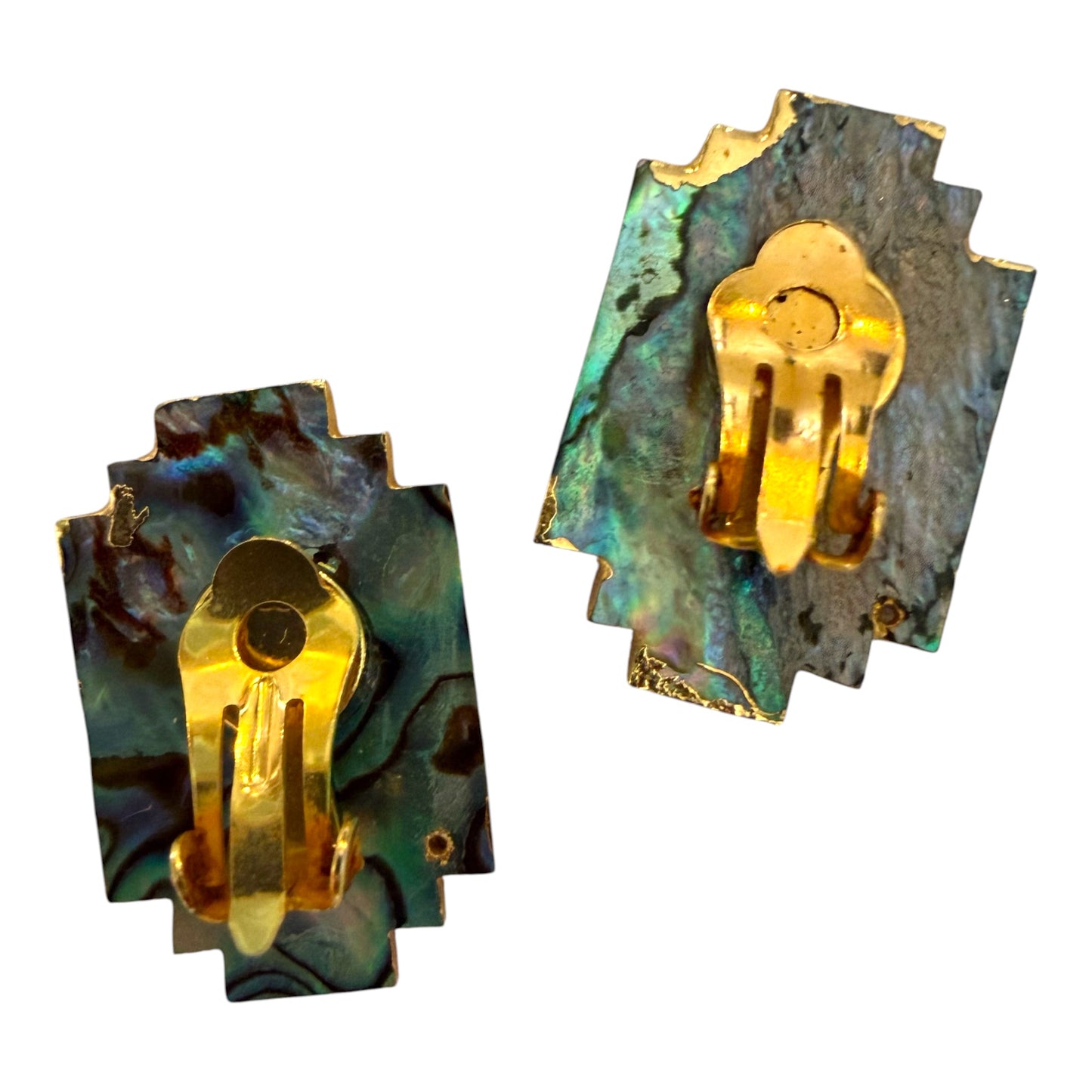 Green Art Deco Inspired Clip On Earrings