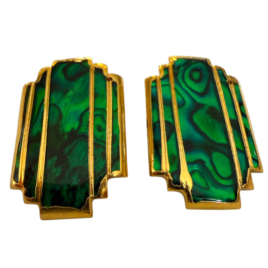 Green Art Deco Inspired Clip On Earrings