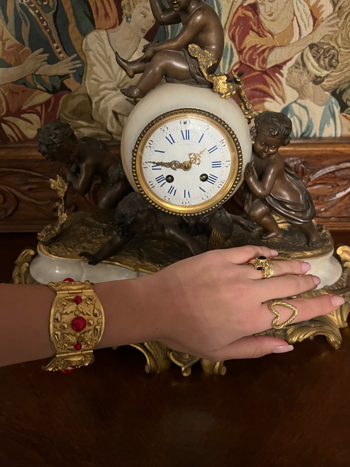 Decorative Rich Gold Bracelet with Red Beads