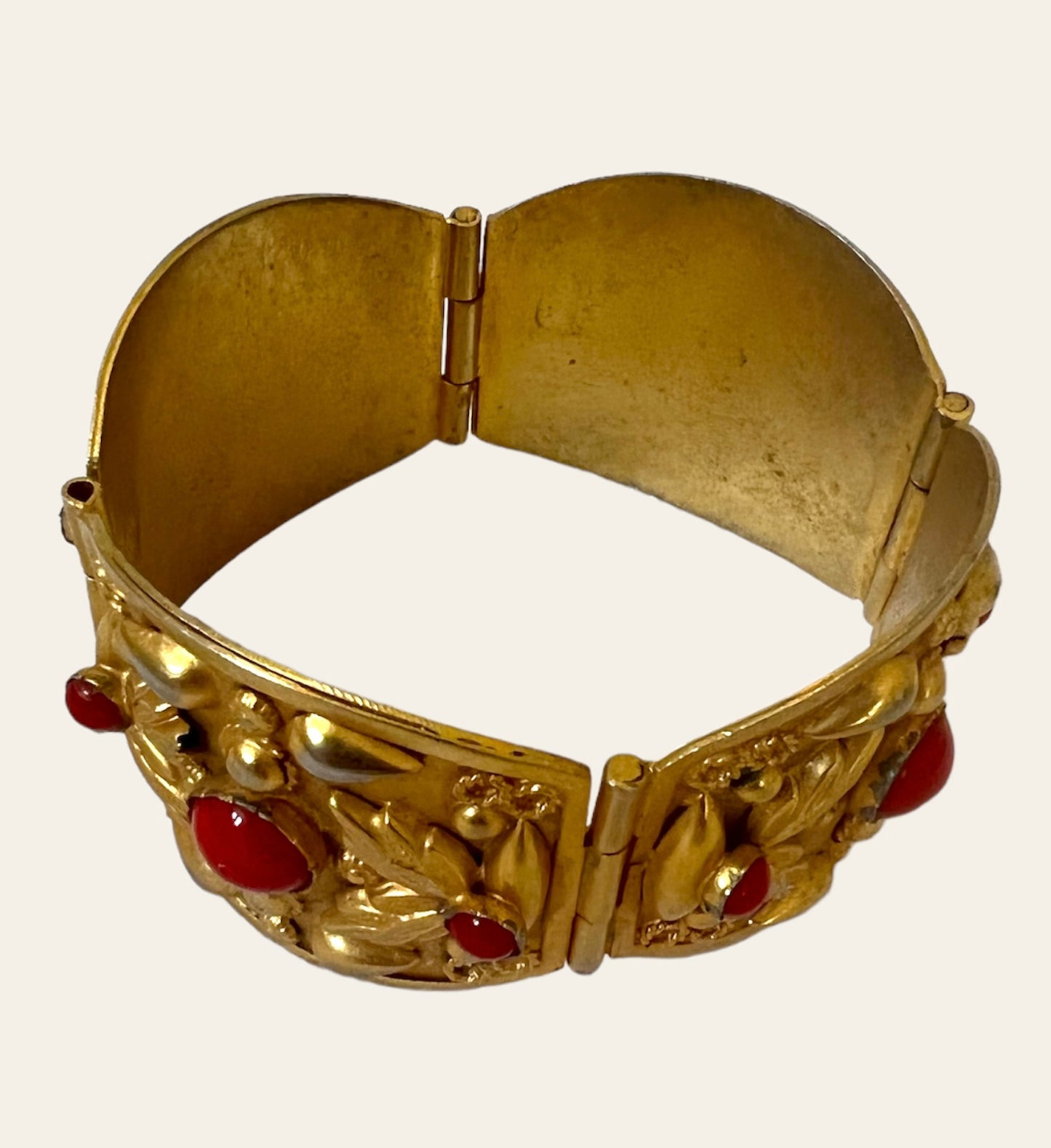 Decorative Rich Gold Bracelet with Red Beads